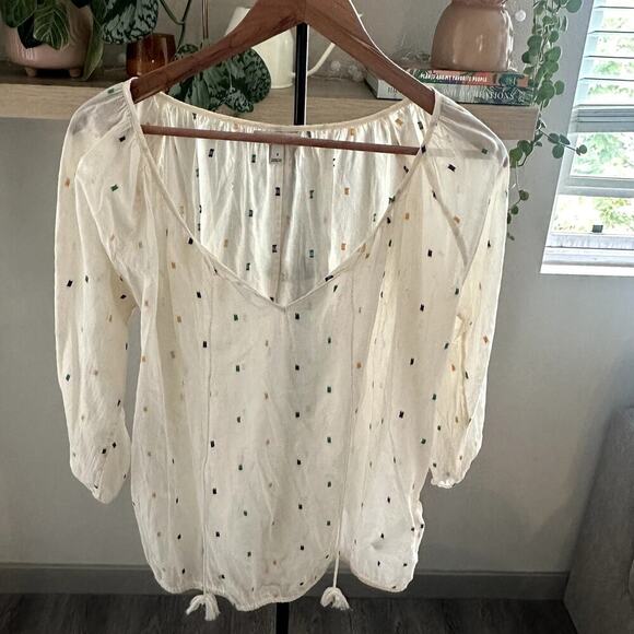 J.Crew Tops - J. Crew Cream Embroidered Multicolor Dot Boho Blouse